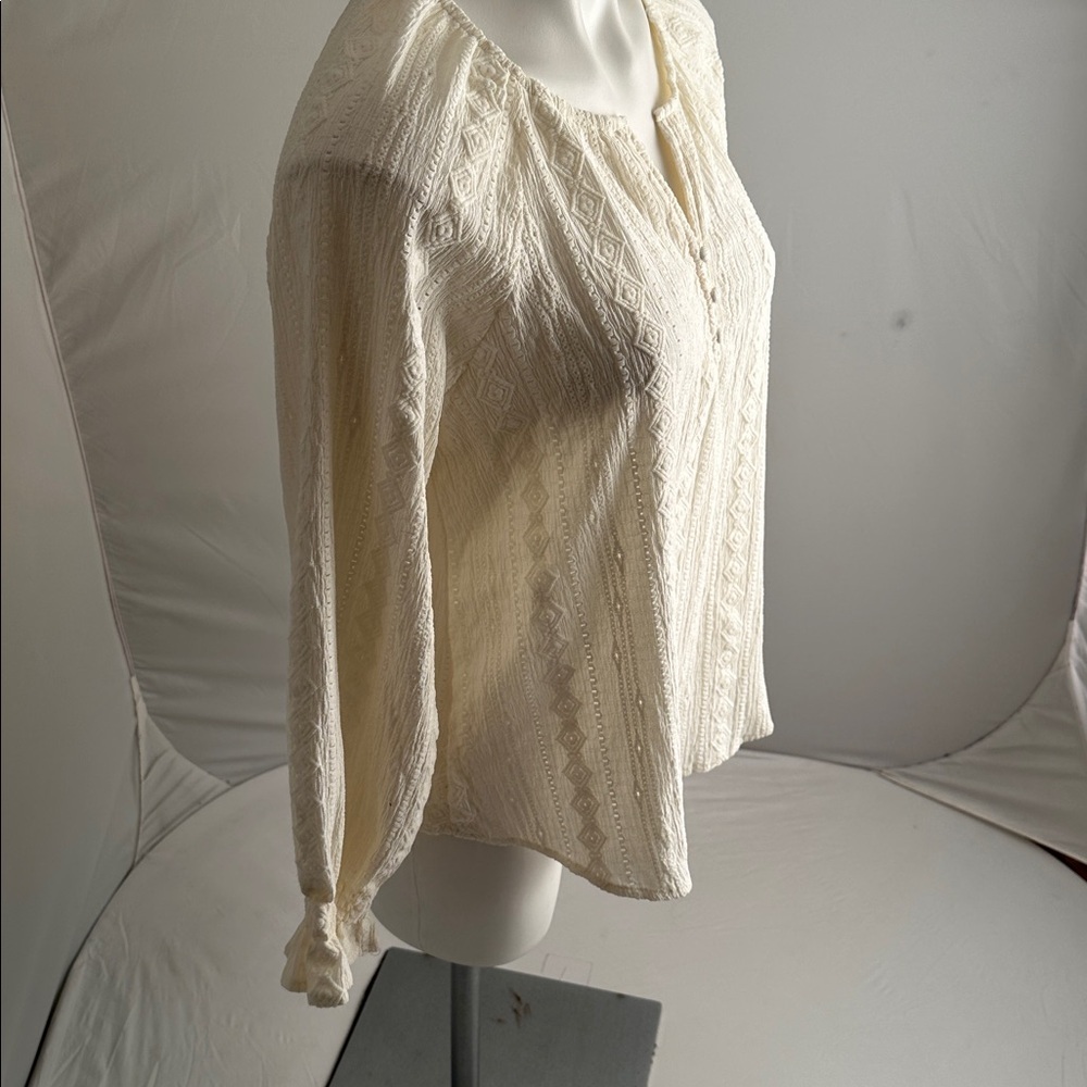 Frye Salt Breeze cream off-white split neck long sleeve peasant blouse - Picture 3 of 12